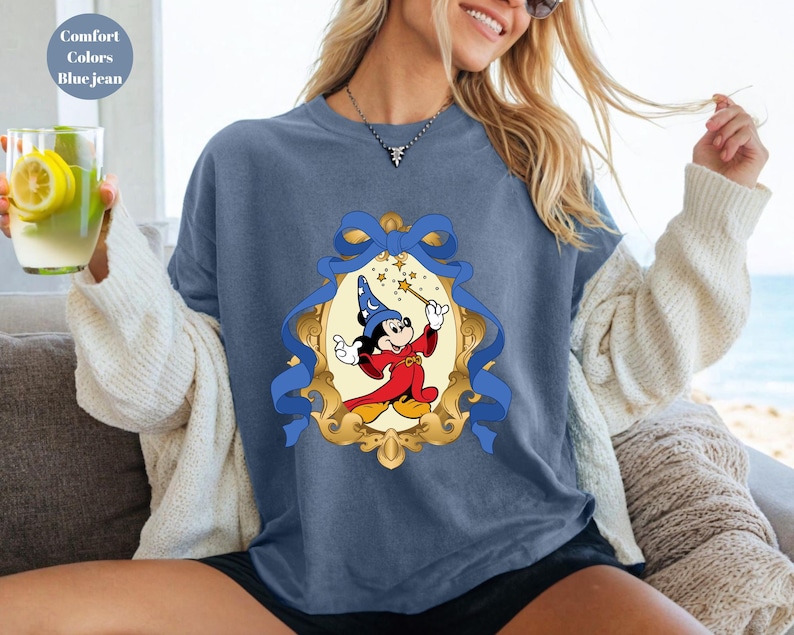 Camiseta de Mickey Mouse, camisetas vintage de mago mágico con ratón fantasma, ratón globo mágico, camiseta con lazo coqueto, camiseta de colores cómodos imagen 6