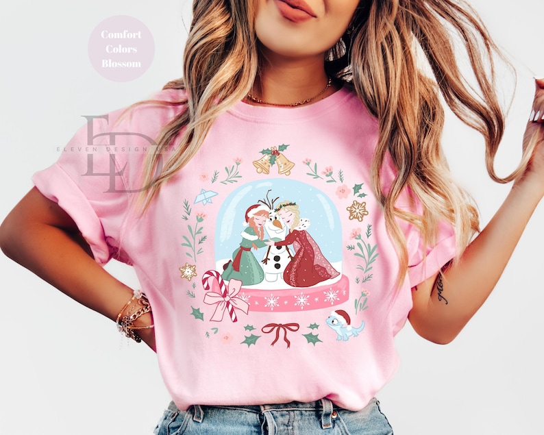 Comfort Colors Christmas Disney Princesses Shirt,Disney Anna And Elsa Princesses Christmas Tee,Disney Princesses Shirt,Merry Christmas Shirt image 1
