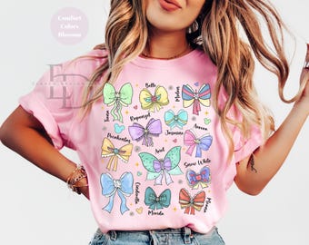 Comfort Colors Shirt,Princess Coquette Bow Shirt,Disney Princess Cute Ribbons And Bows Pastel Colors Logo Shirt, Disney Princess Bow Shirt