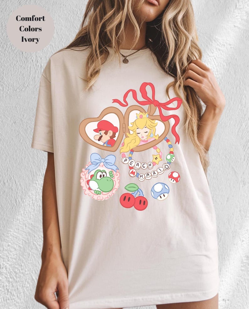 Coquette Bows Super Mario Shirt, Super Mario Luigi Shirt,Peach Princess Shirt Shirt,Comfort Colors Shirt, Super Mario Family Matching Shirt image 5