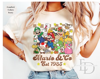 Comfort Colors Mario and Friends Shirt, Retro Super Mario Shirt, Mario Family Shirt,Super Mario Matching Tee, Super Mario Birthday Party Tee