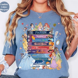 Camiseta retro de princesa Disney con colores cómodos, camiseta con personajes de princesas Disney, camiseta de viaje para niñas Disney, camiseta de Disneyland, camiseta a juego de princesas Disney imagen 3