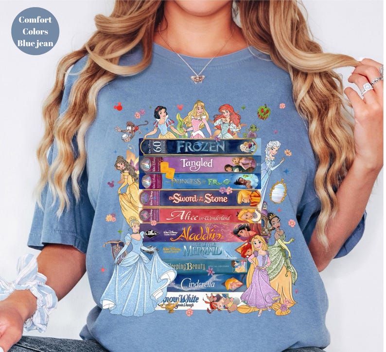 Camiseta retro de princesa Disney con colores cómodos, camiseta con personajes de princesas Disney, camiseta de viaje para niñas Disney, camiseta de Disneyland, camiseta a juego de princesas Disney imagen 3