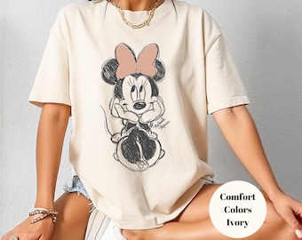 Disney Minnie Mouse Classic Sketch ,Cute Vintage Portrait, Mickey And Friends Tee,Minnie Sketch,Disney Best Friends Shirt,Disney Cute MInnie