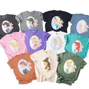 Comfort Colors Disney Princess Shirt, Disneyworld Shirt, Ariel Aurora Elsa Snow White Jasmine Belle Rapunzel Anna Alice ,Cinderella Shirt, image 1