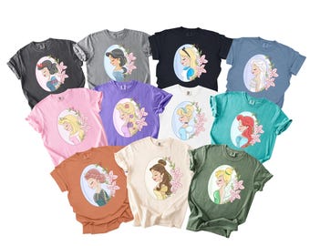 Comfort Colors Disney Princess Shirt, Disneyworld Shirt, Ariel Aurora Elsa Snow White Jasmine Belle Rapunzel Anna Alice ,Cinderella Shirt,