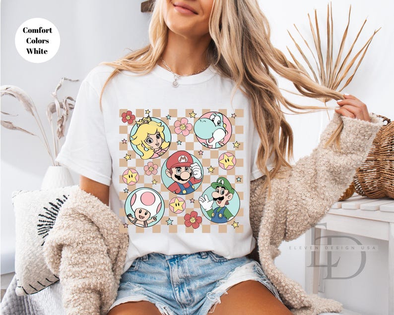 Comfort Colors Retro Super Mario Shirt,Mario Family Shirt,Super Mario Matching Tee,Mario and Friends Shirts, Super Mario Birthday Party Tee image 6