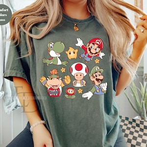 Comfort Colors Retro Super Mario Shirt,Super Mario Matching Tee,Mario and Friends Shirt, Super Mario Birthday Party Tee,Mario Family Shirt, image 7