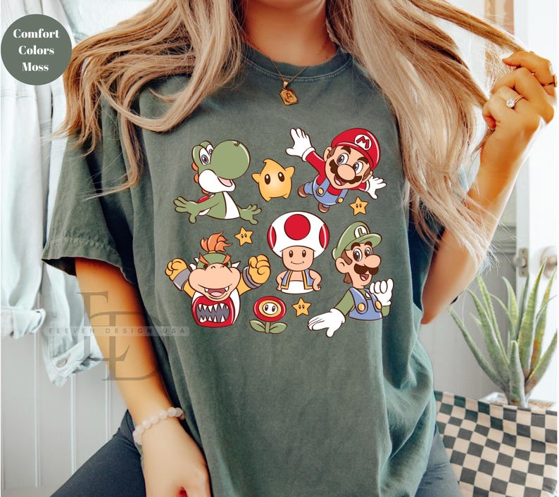 Comfort Colors Retro Super Mario Shirt,Super Mario Matching Tee,Mario and Friends Shirt, Super Mario Birthday Party Tee,Mario Family Shirt, image 7