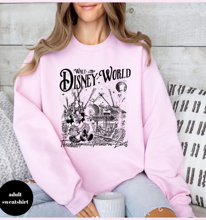 Retro Disneyworld The Happiest Place on Earth Sweatshirt,Vintage Disney Castle Mickey And Friends Sweater Hoodies,Disney Family Matching image 3