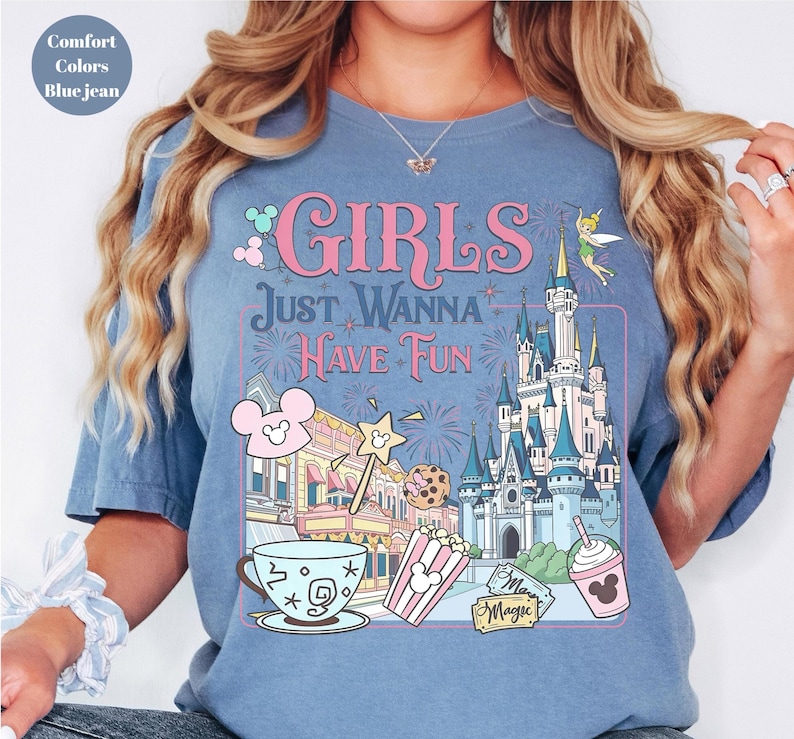 Retro Disney Girls Just Wanna Have Fun shirt,Disney Trip Shirt,Comfort Colors Shirt, Cute Disneyland Girls Vacation Shirt,Disney Gift Tee image 5