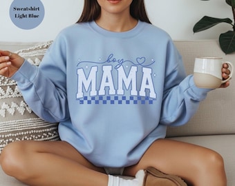 Boy Mama Sweatshirt, Gift for Mama of Boys,Mother's Day Sweatshirt, Checkered Mama Boy New Mom Sweatshirt, Mom Lifi Hoodie, Mama Lover Shirt