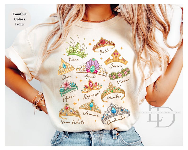 Comfort Colors Disney Princess Shirt, Princess Crown Shirt ,Disney Princess Tee, Disney Girl Trip Shirt, Disneyland Trip Shirt, Cinderella image 1