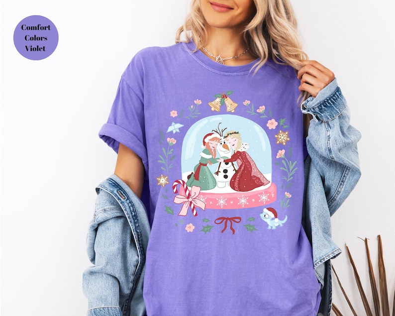 Comfort Colors Christmas Disney Princesses Shirt,Disney Anna And Elsa Princesses Christmas Tee,Disney Princesses Shirt,Merry Christmas Shirt image 5