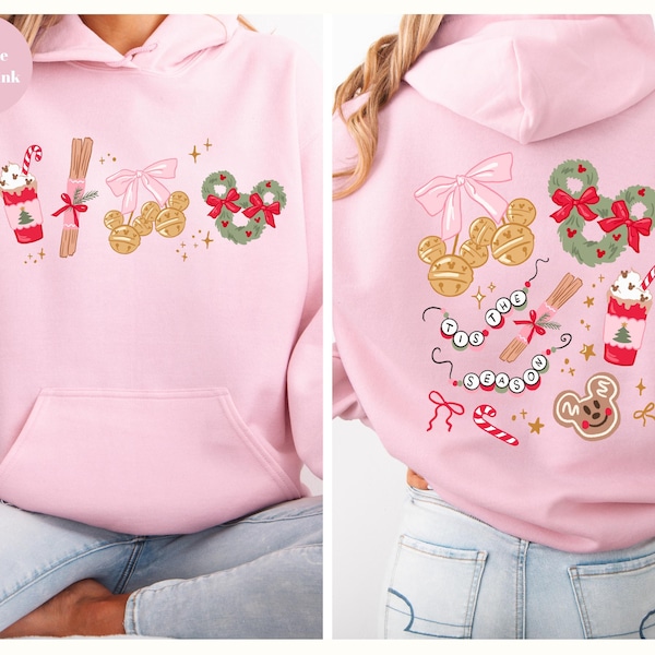 Sudadera navideña Coquette Bow Tis The Season, Sudadera de temporada navideña, Sudadera navideña de Disney, Sudadera con capucha navideña, Sudadera con capucha navideña de Disney