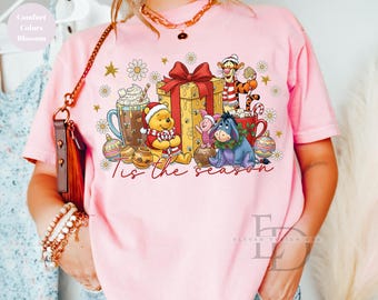 Comfort Colors  Disney Christmas Winnie the Pooh Shirt, Winnie The Pooh And Friends Shirt, Christmas Tis The Season Shirt,Christmas  Party
