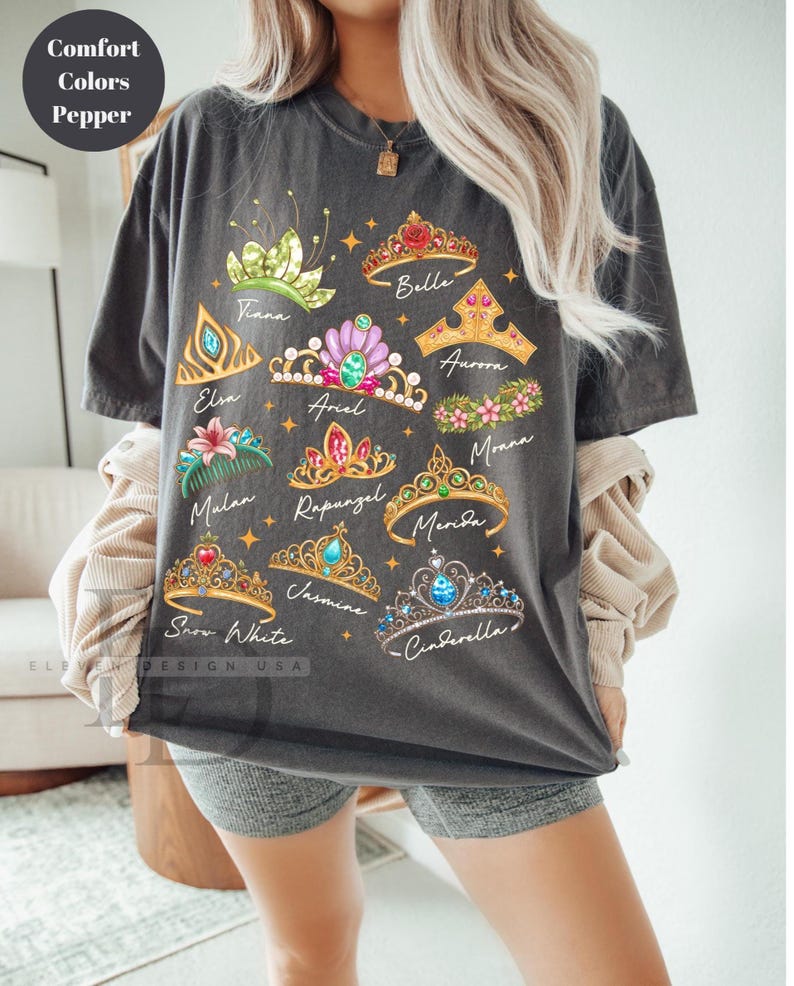Comfort Colors Disney Princess Shirt, Princess Crown Shirt ,Disney Princess Tee, Disney Girl Trip Shirt, Disneyland Trip Shirt, Cinderella image 2
