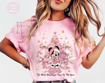 Comfort Colors The Most Wonderful Time Of The Year Shirt,Minnie Christmas Shirt,Christmas Pink Tree Shirt,Minnie Mouse Shirt,Disney Trip Tee