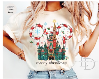 Comfort Colors Disney Castle Christmas Shirt, Disney Merry Christmas Shirt,,Christmas Season Shirt,Christmas Party Tee,Retro Christmas Shirt