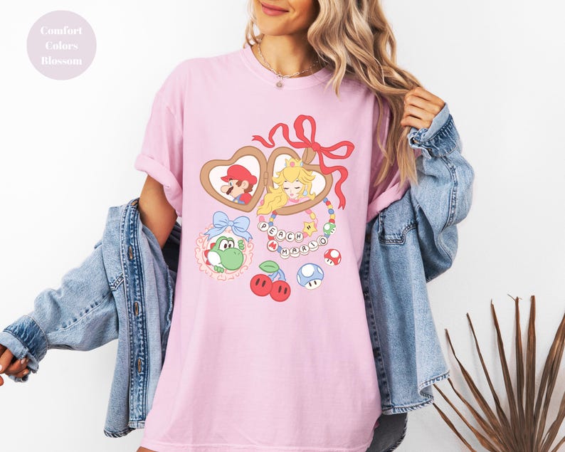 Coquette Bows Super Mario Shirt, Super Mario Luigi Shirt,Peach Princess Shirt Shirt,Comfort Colors Shirt, Super Mario Family Matching Shirt image 3