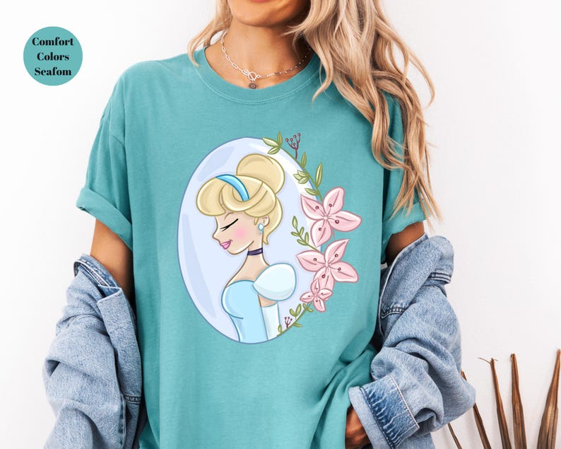 Comfort Colors Disney Princess Shirt, Disneyworld Shirt, Ariel Aurora Elsa Snow White Jasmine Belle Rapunzel Anna Alice ,Cinderella Shirt, image 4
