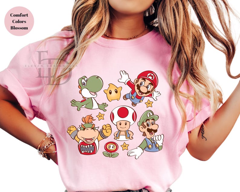 Comfort Colors Retro Super Mario Shirt,Super Mario Matching Tee,Mario and Friends Shirt, Super Mario Birthday Party Tee,Mario Family Shirt, image 2