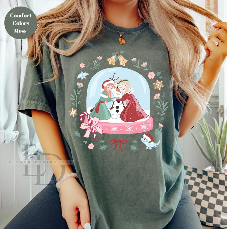 Comfort Colors Christmas Disney Princesses Shirt,Disney Anna And Elsa Princesses Christmas Tee,Disney Princesses Shirt,Merry Christmas Shirt image 2