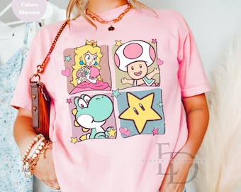 Comfort Colors Mario Princess Girls Shirt, Princess Peach Mario Shirt, Mario Family Shirt,Super Mario Birthday Shirt,Mario and Friends Shirt
