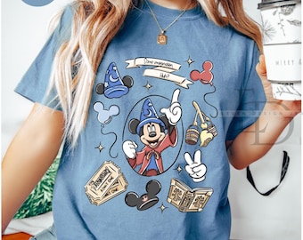 Camiseta retro de Disney Sorcerer Fantasmic Mouse, colores cómodos, mago, Mickey Mouse, Fantasmic Mouse