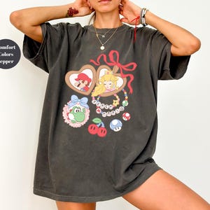 Coquette Bows Super Mario Shirt, Super Mario Luigi Shirt,Peach Princess Shirt Shirt,Comfort Colors Shirt, Super Mario Family Matching Shirt image 1