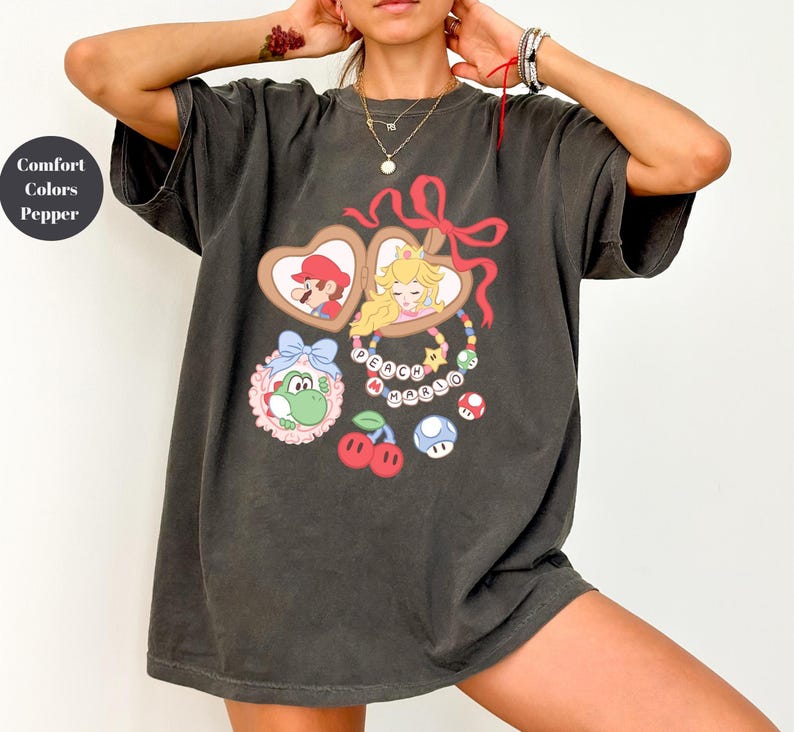 Coquette Bows Super Mario Shirt, Super Mario Luigi Shirt,Peach Princess Shirt Shirt,Comfort Colors Shirt, Super Mario Family Matching Shirt image 1