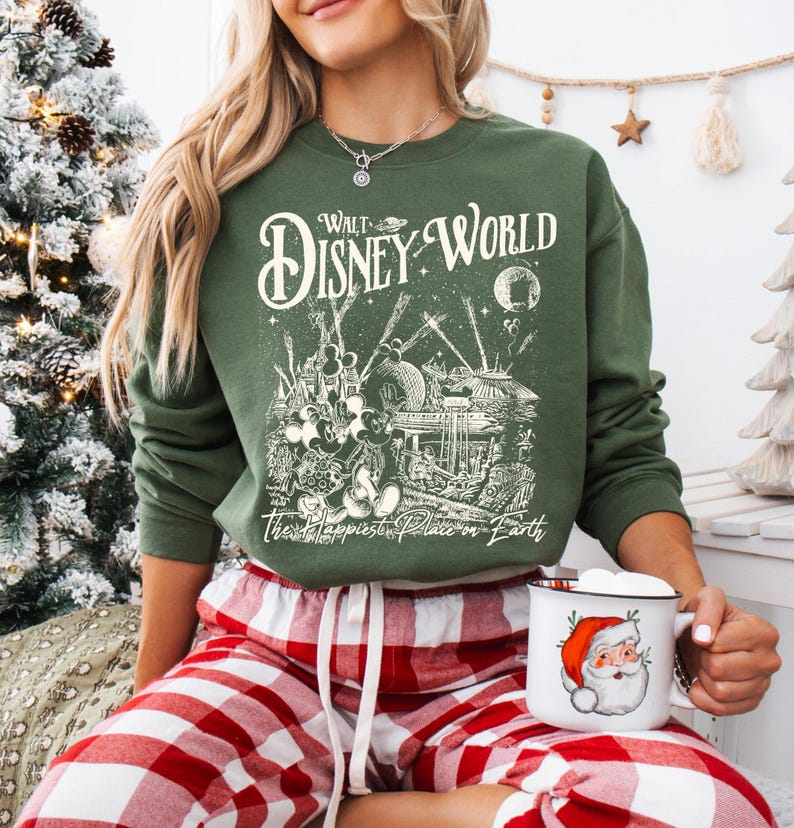 Retro Disneyworld The Happiest Place on Earth Sweatshirt,Vintage Disney Castle Mickey And Friends Sweater Hoodies,Disney Family Matching image 1
