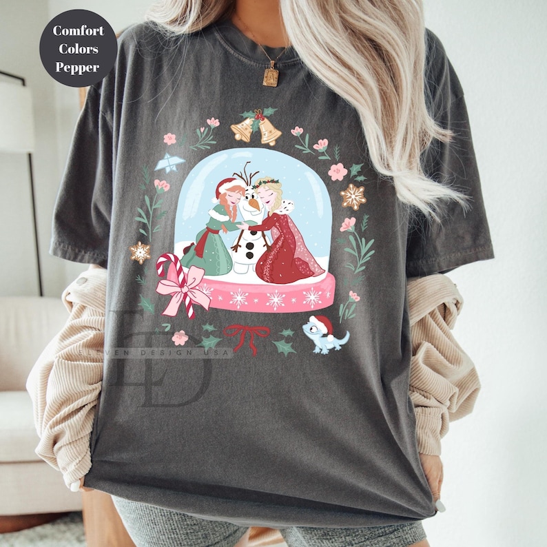 Comfort Colors Christmas Disney Princesses Shirt,Disney Anna And Elsa Princesses Christmas Tee,Disney Princesses Shirt,Merry Christmas Shirt image 4