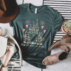Retro Happiest Place on Earth Shirt, Disney Castle Floral Shirt, Vintage Disney Shirt, Magic Kingdom Shirt, Disneyland Shirt
