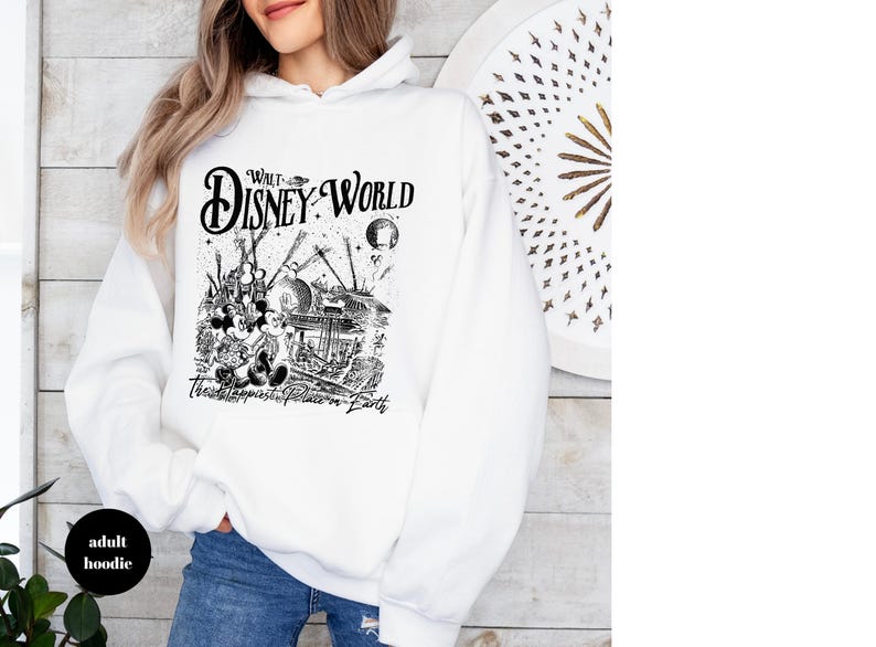 Retro Disneyworld The Happiest Place on Earth Sweatshirt,Vintage Disney Castle Mickey And Friends Sweater Hoodies,Disney Family Matching image 5