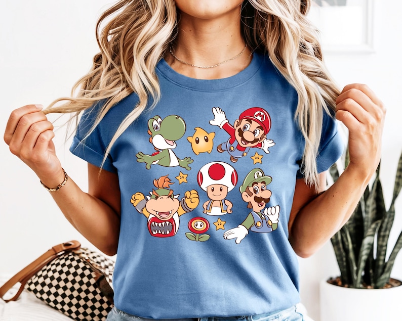 Comfort Colors Retro Super Mario Shirt,Super Mario Matching Tee,Mario and Friends Shirt, Super Mario Birthday Party Tee,Mario Family Shirt, image 5