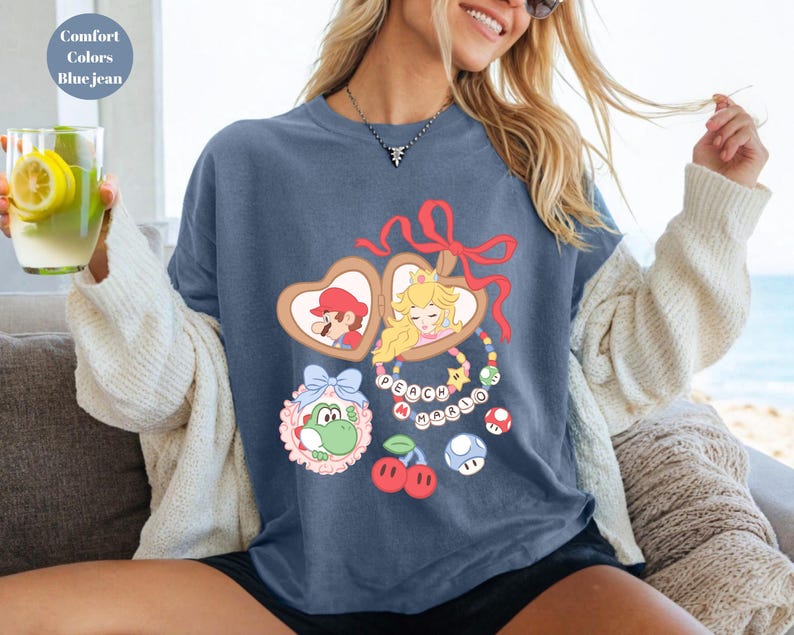 Coquette Bows Super Mario Shirt, Super Mario Luigi Shirt,Peach Princess Shirt Shirt,Comfort Colors Shirt, Super Mario Family Matching Shirt image 4