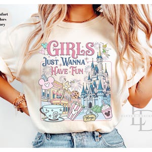 Retro Disney Girls Just Wanna Have Fun shirt,Disney Trip Shirt,Comfort Colors Shirt, Cute Disneyland Girls Vacation Shirt,Disney Gift Tee image 2