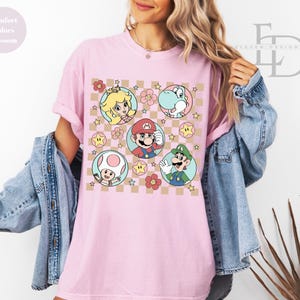 Comfort Colors Retro Super Mario Shirt,Mario Family Shirt,Super Mario Matching Tee,Mario and Friends Shirts, Super Mario Birthday Party Tee image 5