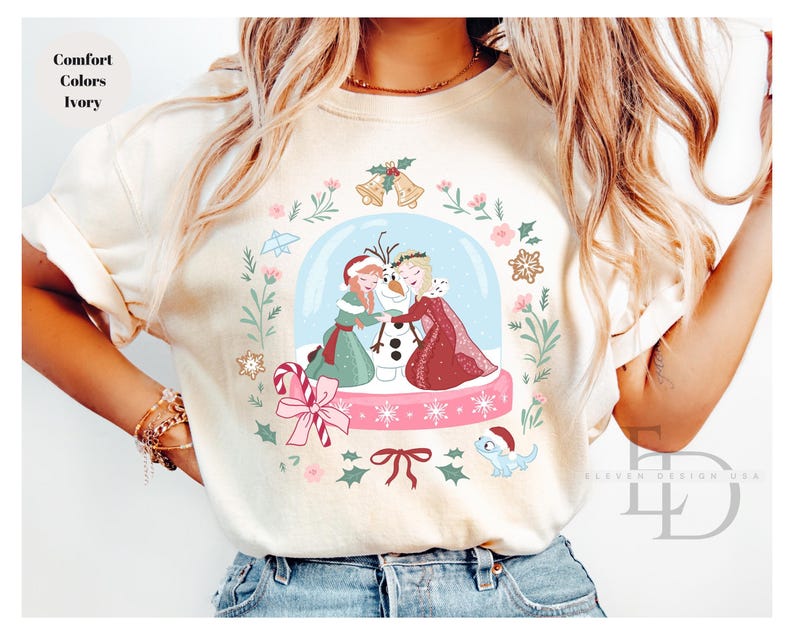 Comfort Colors Christmas Disney Princesses Shirt,Disney Anna And Elsa Princesses Christmas Tee,Disney Princesses Shirt,Merry Christmas Shirt image 3