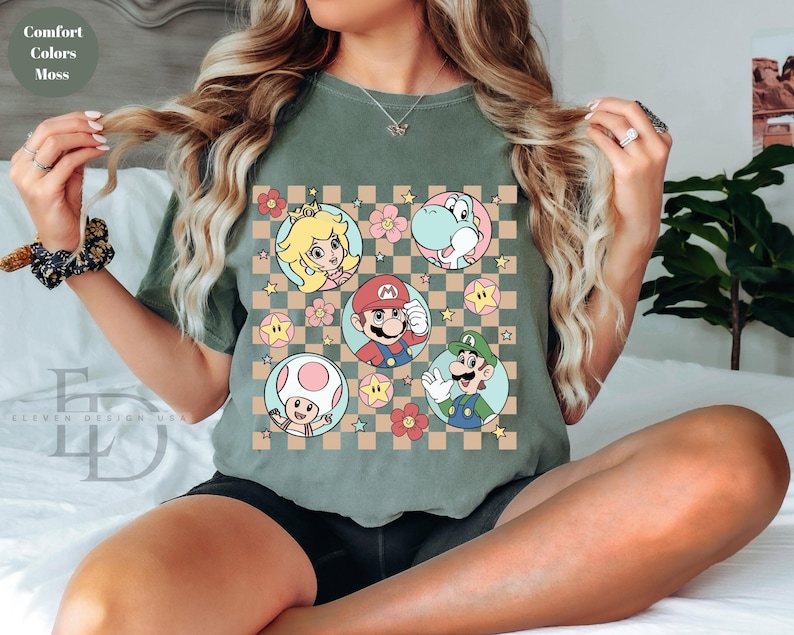 Comfort Colors Retro Super Mario Shirt,Mario Family Shirt,Super Mario Matching Tee,Mario and Friends Shirts, Super Mario Birthday Party Tee image 4
