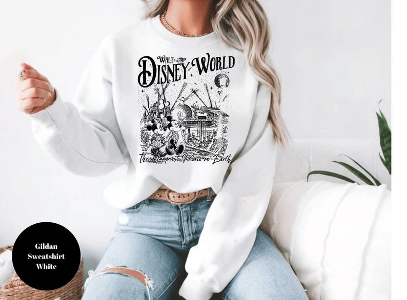 Retro Disneyworld The Happiest Place on Earth Sweatshirt,Vintage Disney Castle Mickey And Friends Sweater Hoodies,Disney Family Matching image 2