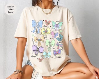Comfort Colors Shirt, Disney Princess Cute Ribbons And Bows Pastel Colors Logo Shirt, Disney Princess Coquette Bow Shirt,Princess Bow Shirt