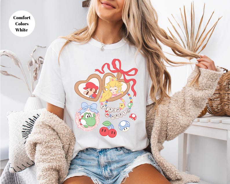 Coquette Bows Super Mario Shirt, Super Mario Luigi Shirt,Peach Princess Shirt Shirt,Comfort Colors Shirt, Super Mario Family Matching Shirt image 2