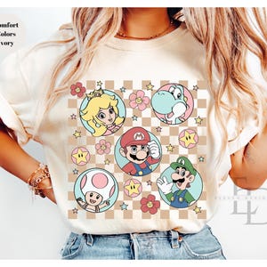 Comfort Colors Retro Super Mario Shirt,Mario Family Shirt,Super Mario Matching Tee,Mario and Friends Shirts, Super Mario Birthday Party Tee image 1