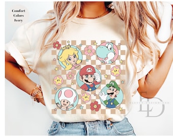 Comfort Colors Retro Super Mario Shirt,Mario Family Shirt,Super Mario Matching Tee,Mario and Friends Shirts, Super Mario Birthday Party Tee