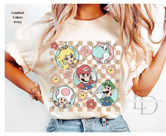 Comfort Colors Retro Super Mario Shirt,Mario Family Shirt,Super Mario Matching Tee,Mario and Friends Shirts, Super Mario Birthday Party Tee