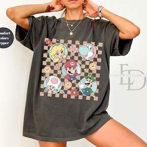 Comfort Colors Retro Super Mario Shirt,Mario Family Shirt,Super Mario Matching Tee,Mario and Friends Shirts, Super Mario Birthday Party Tee image 2