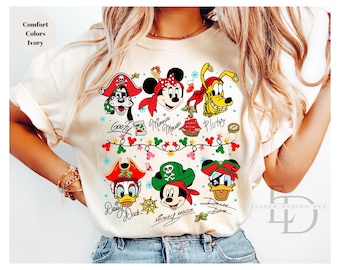 Comfort Colors Disney Pirate Christmas Shirt, Mickey Friends Pirate Signature Crew Shirt, Disney Pirate's Life Shirt, Disney Christmas Gift,