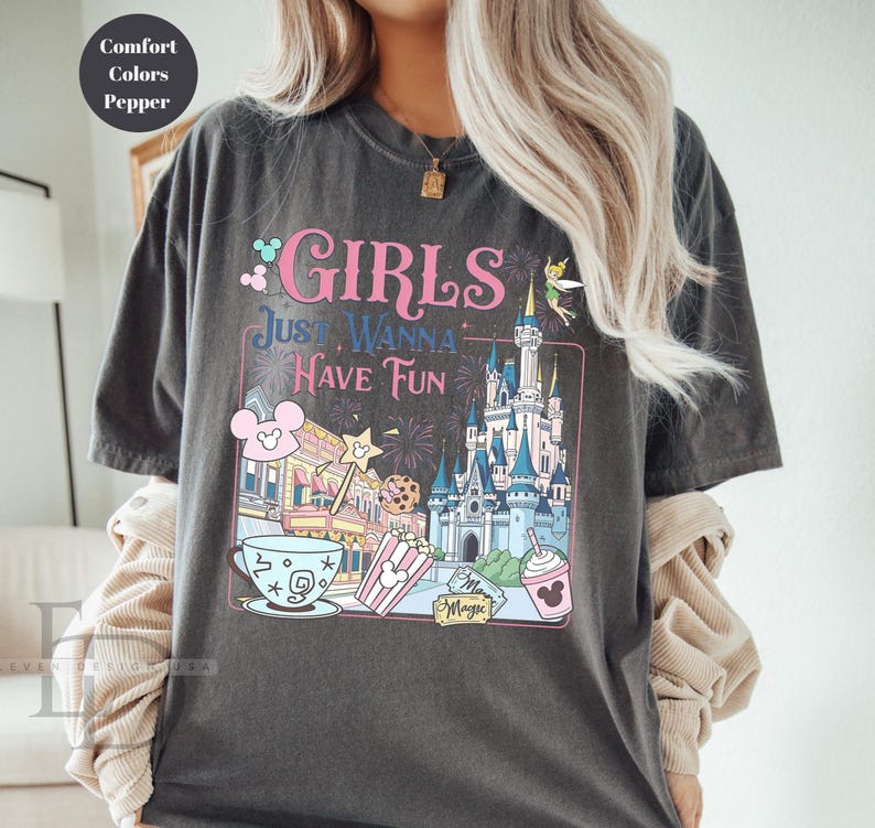 Retro Disney Girls Just Wanna Have Fun shirt,Disney Trip Shirt,Comfort Colors Shirt, Cute Disneyland Girls Vacation Shirt,Disney Gift Tee image 4